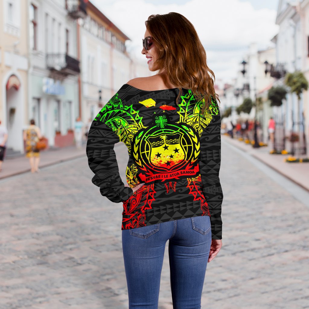 Samoa Polynesian Shoulder Sweater Map Reggae - Polynesian Pride