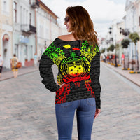 Samoa Polynesian Shoulder Sweater Map Reggae - Polynesian Pride