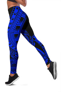 American Samoa Women Leggings Polynesian Pattern Blue - Polynesian Pride