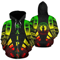 Saipan Island CNMI All Over Zip up Hoodie Reggae Color Tattoo Style Unisex Black - Polynesian Pride
