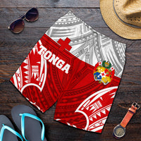 Tonga Polynesian Men's Shorts - Pattern With Seal Red Version - Polynesian Pride