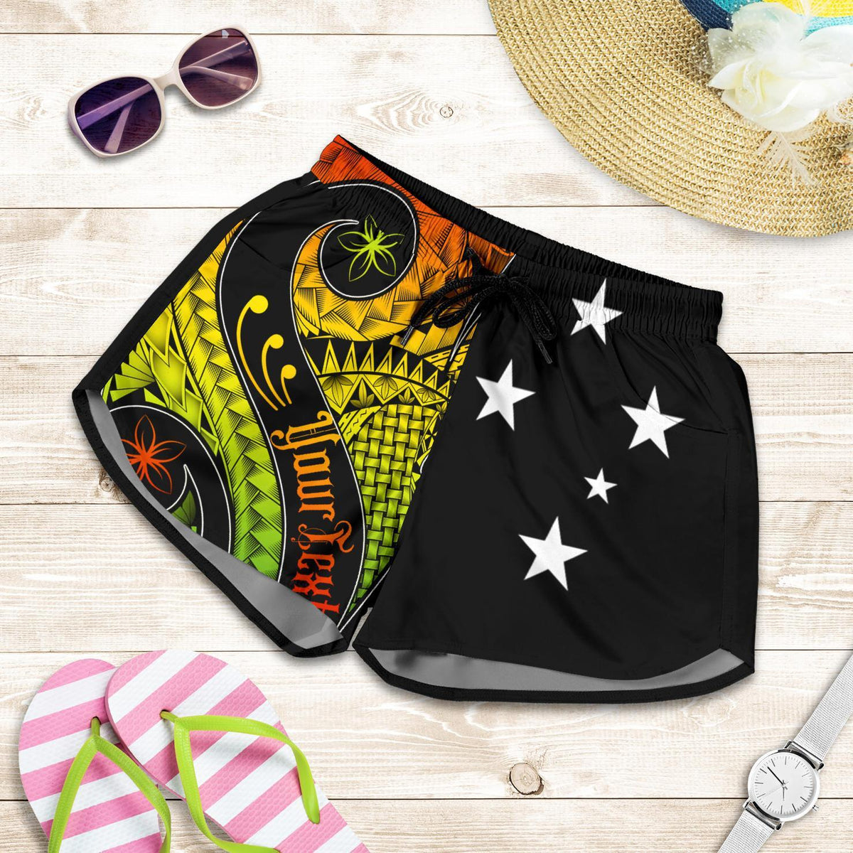 Papua New Guinea Personalised Women's Shorts - PNG Bird And Polynesian Decorative Pattern Women Reggae - Polynesian Pride