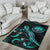 Federated States of Micronesia Polynesian Area Rugs - Turtle With Blooming Hibiscus Turquoise - Polynesian Pride