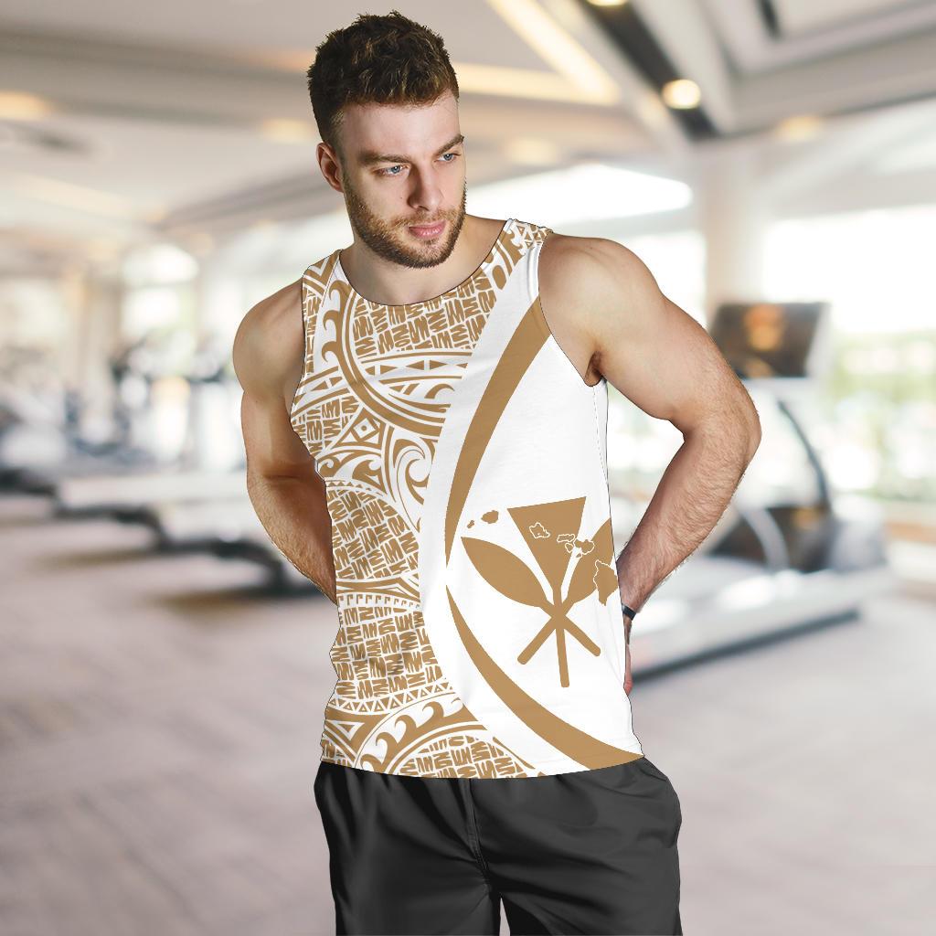 Kanaka Hawaii Map Gold White Polynesian Men's Tank Top - Circle Style - Polynesian Pride