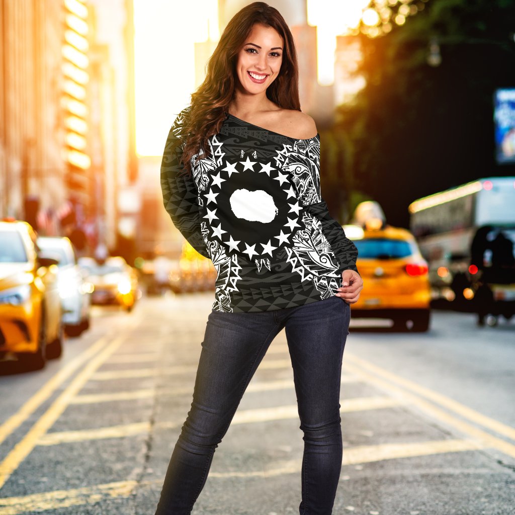 Cook Islands Polynesian Shoulder Sweater Map Black - Polynesian Pride