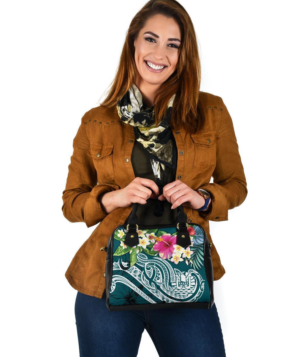 Tahiti Polynesian Shoulder Handbag - Summer Plumeria (Turquoise) - Polynesian Pride