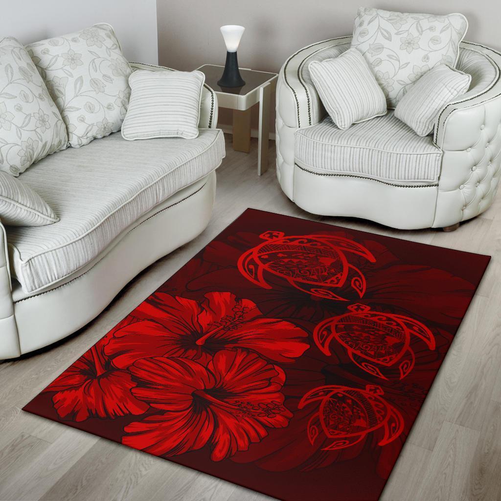 Hawaiian Map Hibiscus Flowers Vintage Polynesian Rug AH - Polynesian Pride