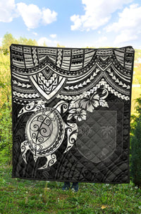 Fiji Polynesian Premium Quilt - Fiji Flag & White Turtle Hibiscus - Polynesian Pride