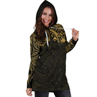 New Zealand Women'S Hoodie Dress, Maori Polynesian Tattoo Gold - Polynesian Pride