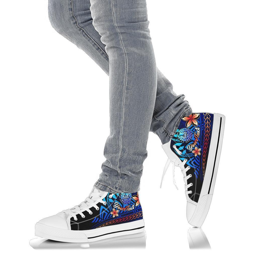 Tahiti Custom Personalised High Top Shoes Blue - Vintage Tribal Mountain - Polynesian Pride