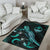 Guam Polynesian Area Rugs - Turtle With Blooming Hibiscus Turquoise - Polynesian Pride