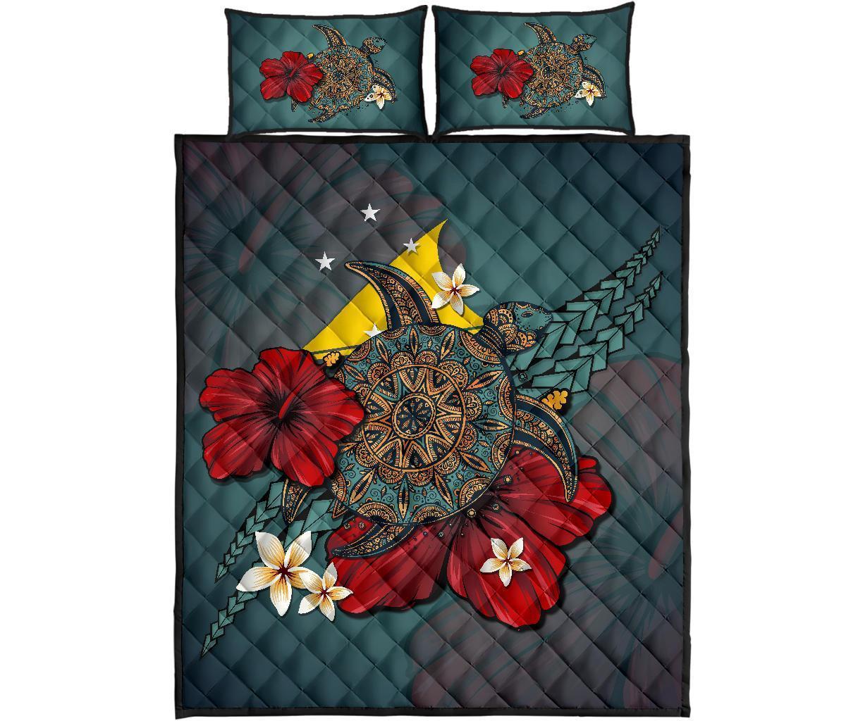Tokelau Quilt Bed Set - Blue Turtle Tribal Blue - Polynesian Pride