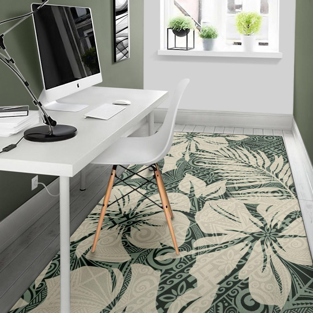 Polynesian Area Rug - Abstract Hibiscus Flowers With Tribal Background - Polynesian Pride