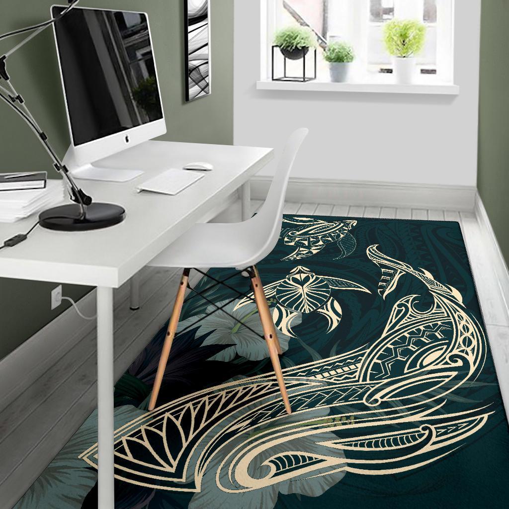 Hawaii Tropical Hibiscus Aumakua Rug - Lucas Style - Green Rug - Polynesian Pride