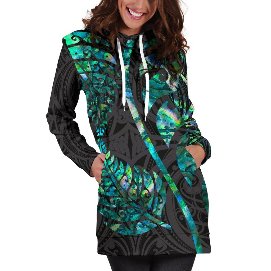 Aotearoa Maori Women Hoodie Dress - Silver Fern Koru Vibes - Polynesian Pride