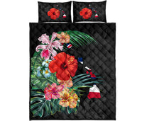 Hawaii Bedding Set - Hawaii Map Hibiscus Quilt Bed Set Black - Polynesian Pride