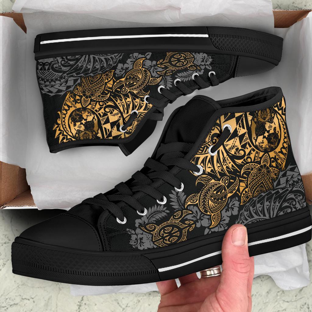 Tonga Polynesian High Top Shoes - Gold Turtle Flowing - Polynesian Pride