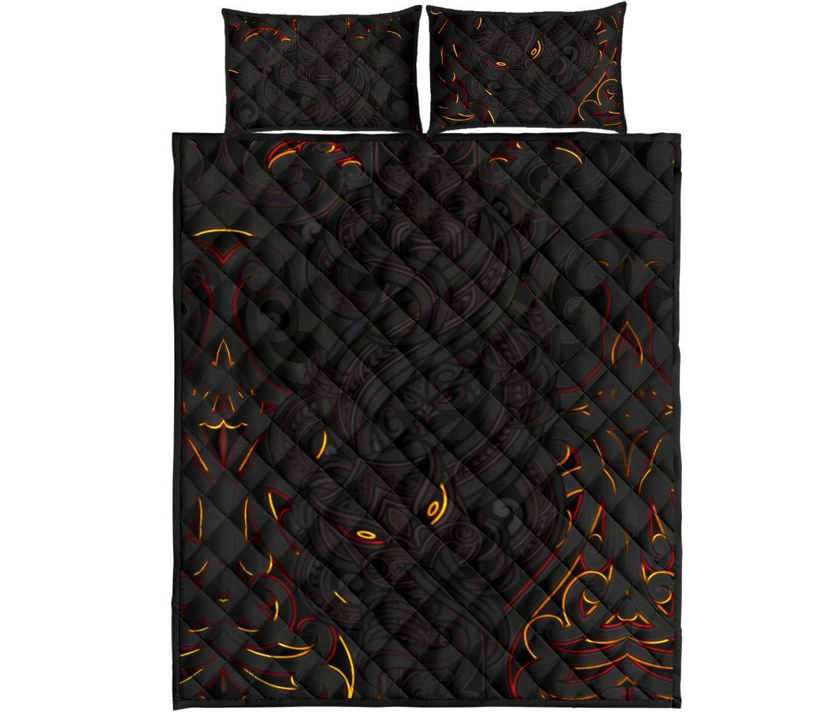 New Zealand Quilt Bed Set, Maori Gods Quilt And Pillow Cover Tumatauenga (God Of War) - Black - Polynesian Pride