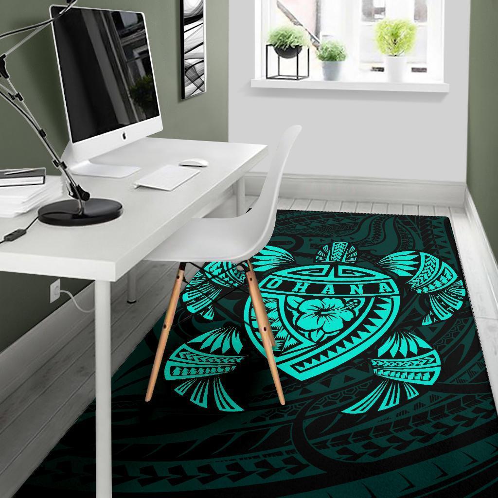 Hawaiian Map Turtle Ohana Hibiscus Kakau Polynesian Rug AH - Polynesian Pride