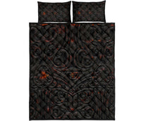 New Zealand Warriors Quilt Bed Set Maori Tiki Vocalno Style Black - Polynesian Pride