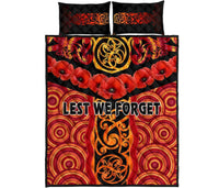 Anzac Lest We Forget Poppy Quilt Bed Set New Zealand Maori Silver Fern - Australia Aboriginal - Polynesian Pride