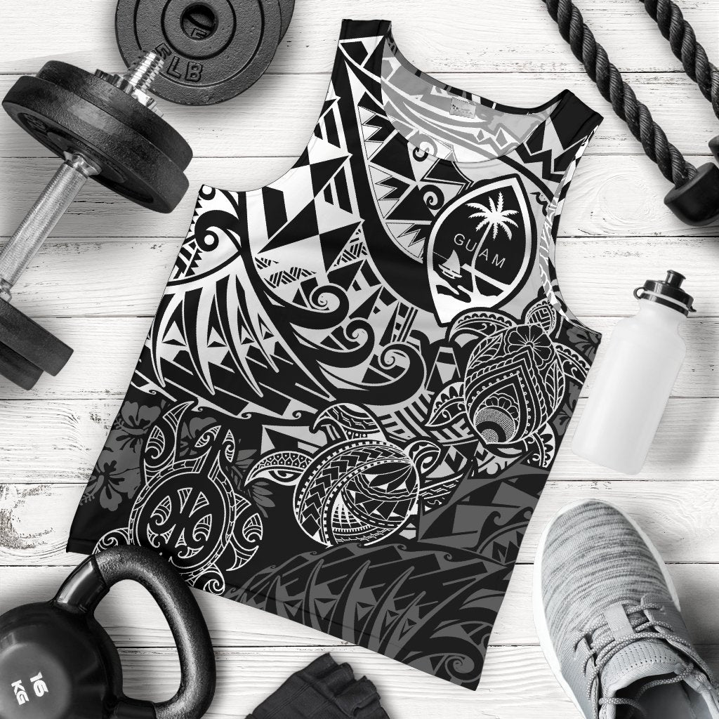 Guam Polynesian Tank Top (Men) - White Turtle Flowing White - Polynesian Pride