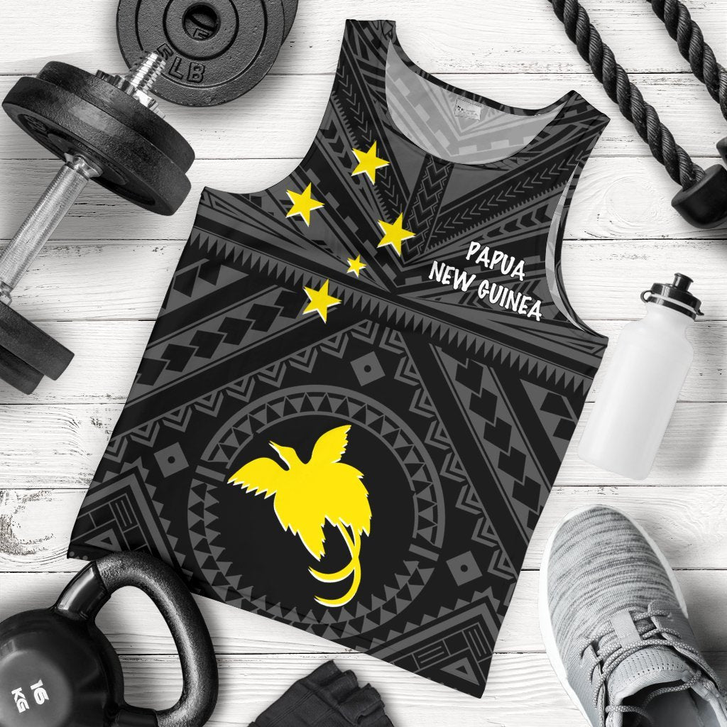 Papua New Guinea Men's Tank Top - Flag With Polynesian Patterns (Black) Black - Polynesian Pride