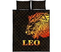 Sun In Leo Zodiac Quilt Bed Set Polynesian Tattoo Simple - Orange Black - Polynesian Pride
