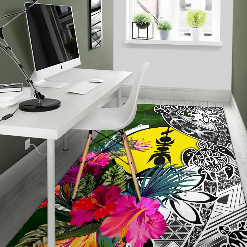New Caledonia Area Rug White - Turtle Plumeria Banana Leaf - Polynesian Pride