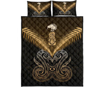 Maori Manaia New Zealand Quilt Bed Set Gold - Polynesian Pride