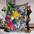 Papua New Guinea Premium Blanket White - Turtle Plumeria Banana Leaf White - Polynesian Pride