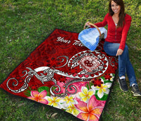 Samoa Custom Personalised Premium Quilt - Turtle Plumeria (Red) - Polynesian Pride