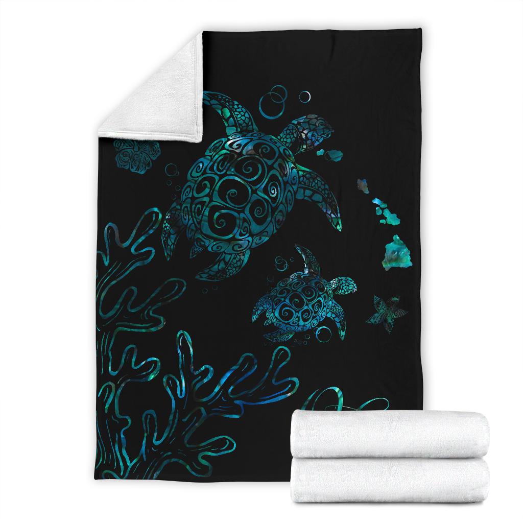 Hawaii Turtle Ohana Paua Shell Premium Blanket - Polynesian Pride