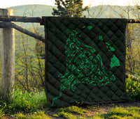 Rays Hawaii Map Polynesian Premium Quilt - Green - Polynesian Pride