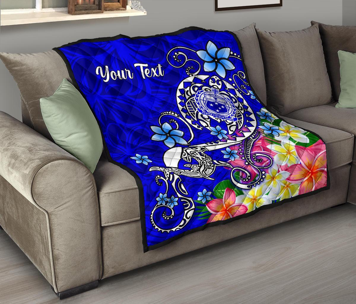Samoa Custom Personalised Premium Quilt - Turtle Plumeria (Blue) - Polynesian Pride