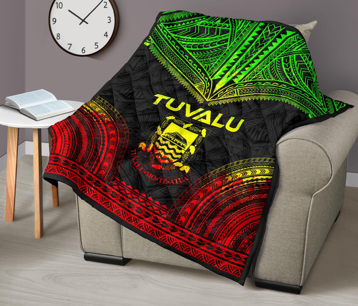 Tuvalu Premium Quilt - Tuvalu Coat Of Arms Polynesian Chief Reggae Version - Polynesian Pride