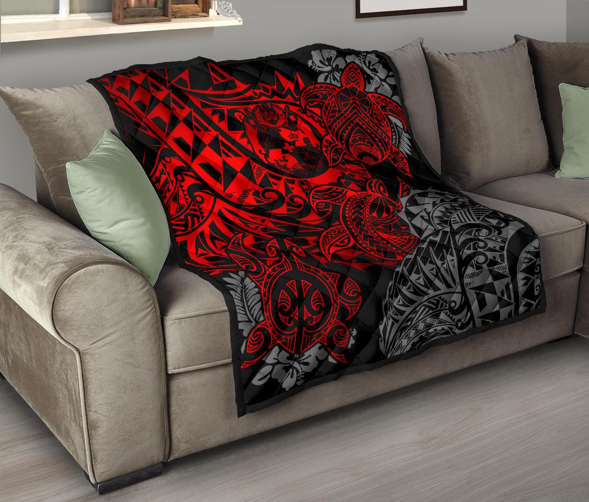 Tonga Polynesian Premium Quilt - Red Turtle Flowing Red - Polynesian Pride