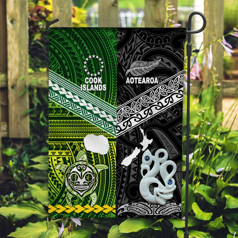 New Zealand And Cook Islands Flag Together - Black LT8 House Flag - Polynesian Pride
