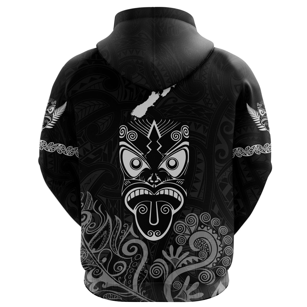 Maori Aotearoa Rugby Haka Hoodie New Zealand Silver Fern Black - Polynesian Pride