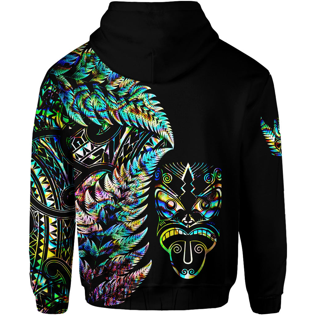 New Zealand Haka Rugby Maori Zip Hoodie Silver Fern Vibes Paua Shell LT8 - Polynesian Pride