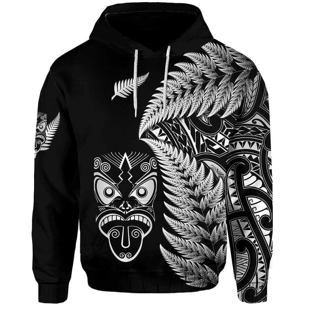 Custom New Zealand Haka Rugby Maori Hoodie Silver Fern Vibes Black LT8 Unisex Black - Polynesian Pride