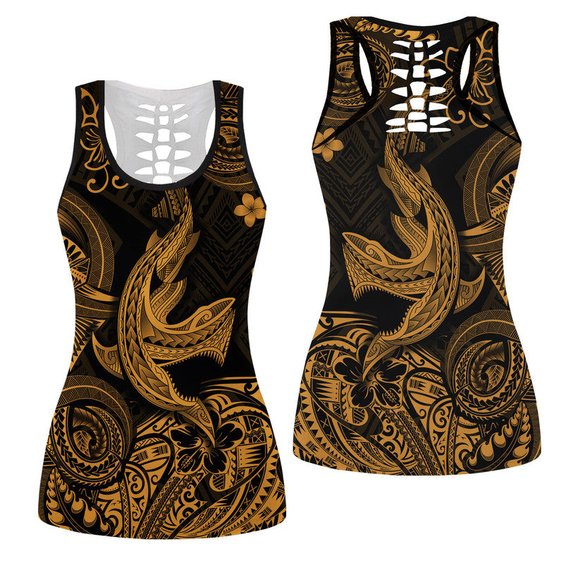 Hawaii Angry Shark Polynesian Hollow Tank Top Unique Style - Gold LT8 Female Gold - Polynesian Pride