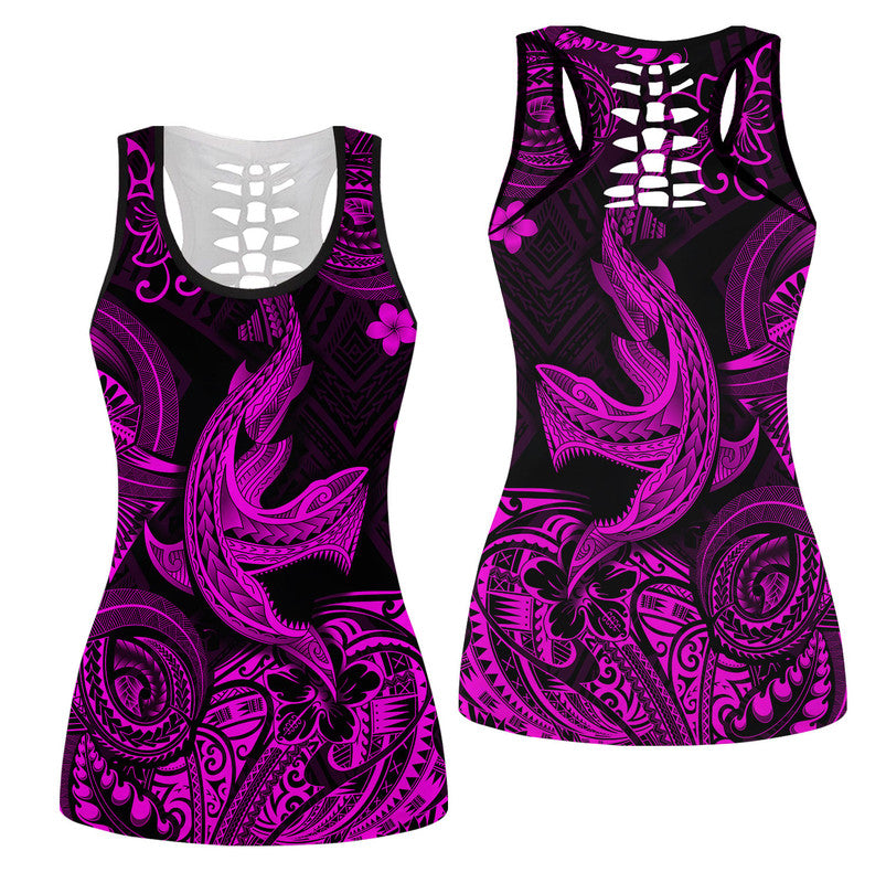 Hawaii Angry Shark Polynesian Hollow Tank Top Unique Style - Pink LT8 Female Pink - Polynesian Pride