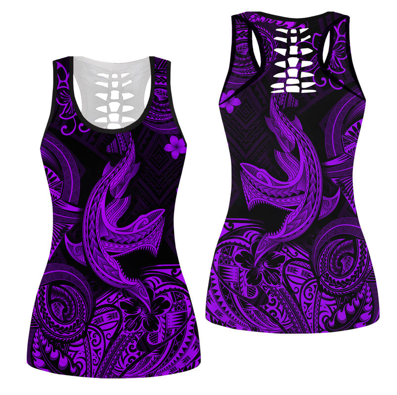 Hawaii Angry Shark Polynesian Hollow Tank Top Unique Style - Purple LT8 Female Purple - Polynesian Pride