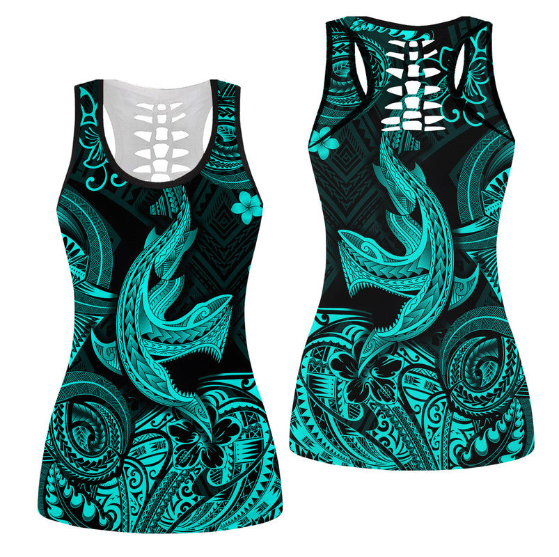 Hawaii Angry Shark Polynesian Hollow Tank Top Unique Style - Turquoise LT8 Female Turquoise - Polynesian Pride