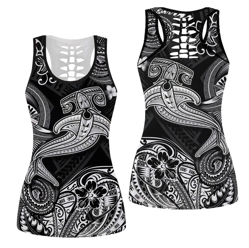Hawaii Hammer Shark Polynesian Hollow Tank Top Unique Style - Black LT8 Female Black - Polynesian Pride