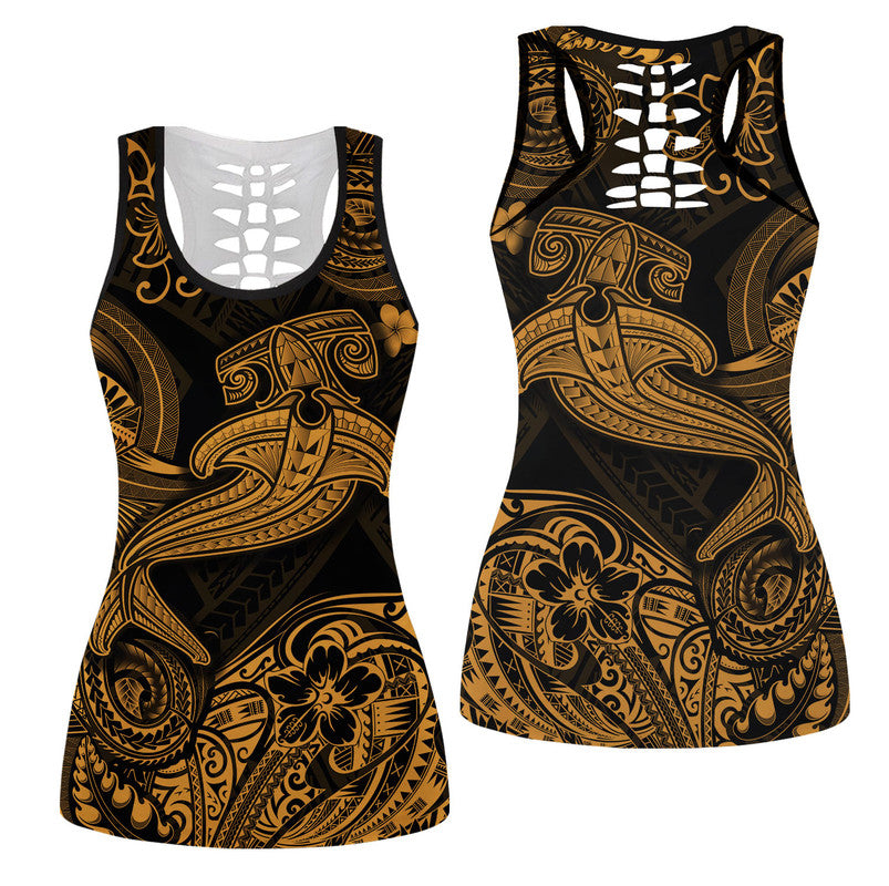 Hawaii Hammer Shark Polynesian Hollow Tank Top Unique Style - Gold LT8 Female Gold - Polynesian Pride