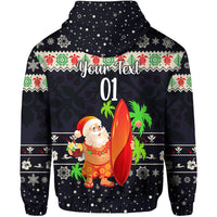 Custom Hawaii Christmas Zip Hoodie Santa Claus Surfing Simple Style Navy LT8 - Polynesian Pride