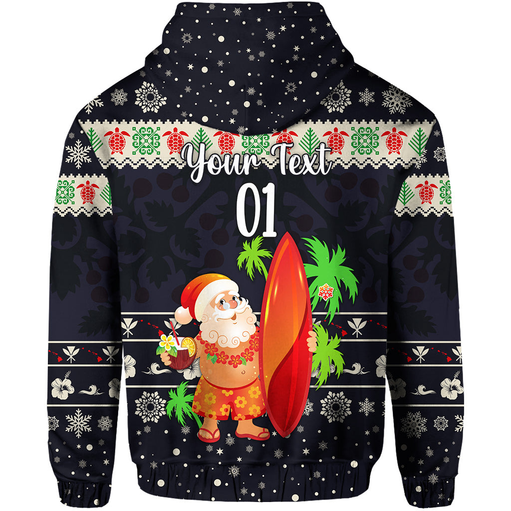 Custom Hawaii Christmas Hoodie Santa Claus Surfing Simple Style Navy LT8 - Polynesian Pride