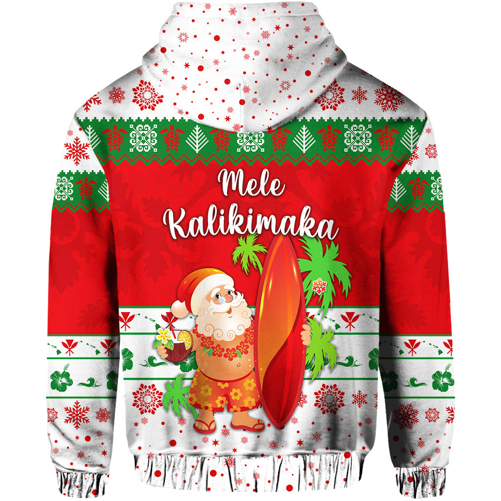 Hawaii Christmas Hoodie Santa Claus Surfing Simple Style White LT8 - Polynesian Pride